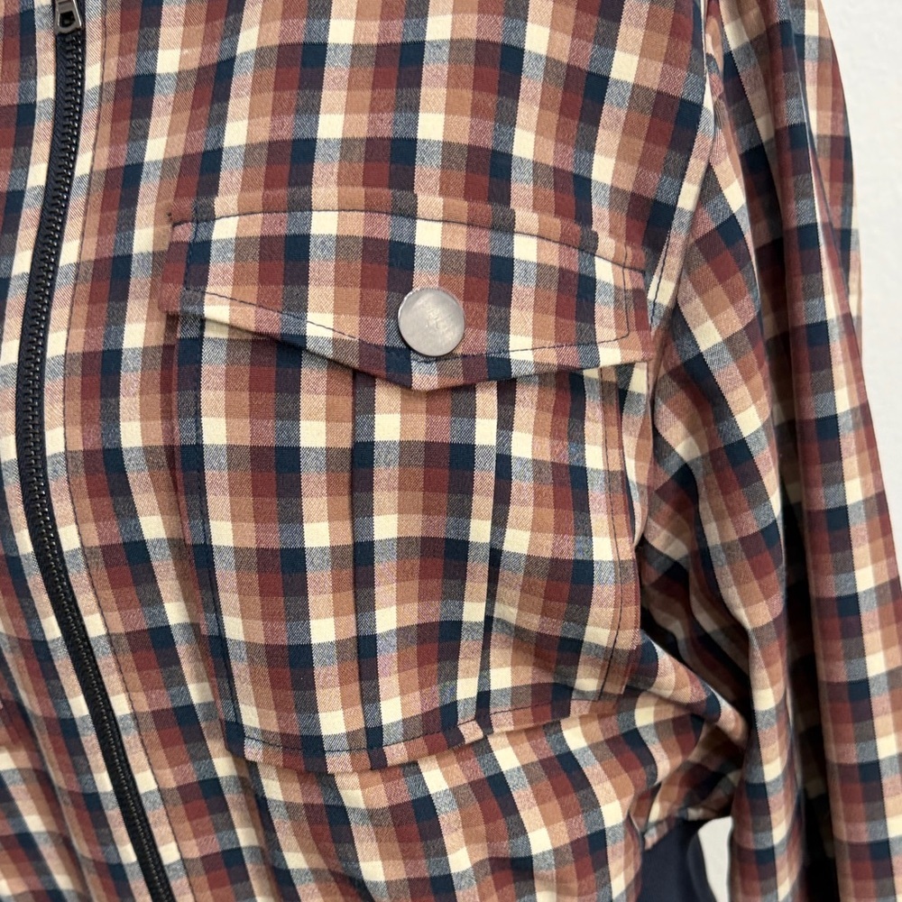 Kenneth‎ Cole Women's Chequered Cropped Bomber Jacket in Russet/Dark Navy Multi - Picture 7 of 13